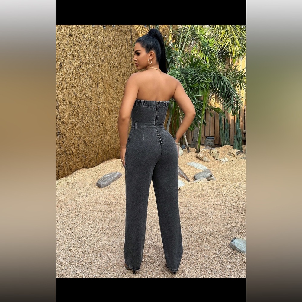 SHIEN SXY WOMENS STRAPLESS DENIM JUMPSUIT